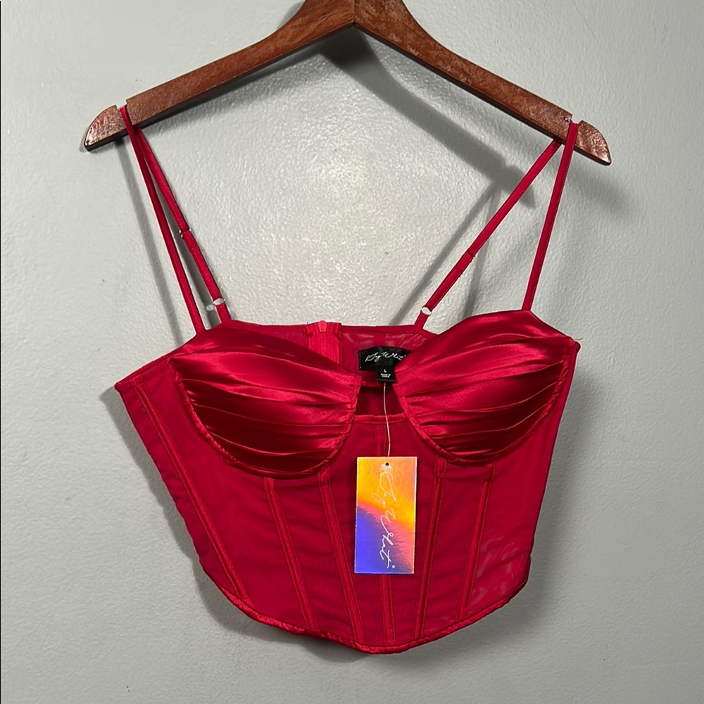 Say What brand cherry pink satin bustier corset top, size L,